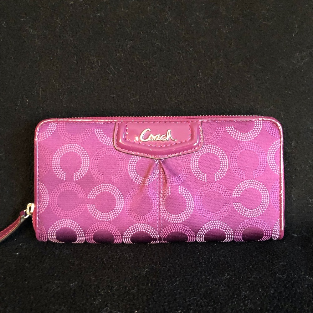 Coach Authentic Purple satin zip around wallet